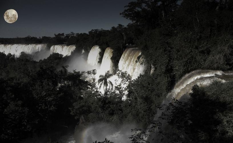 Iguazu Falls At A Full Moon