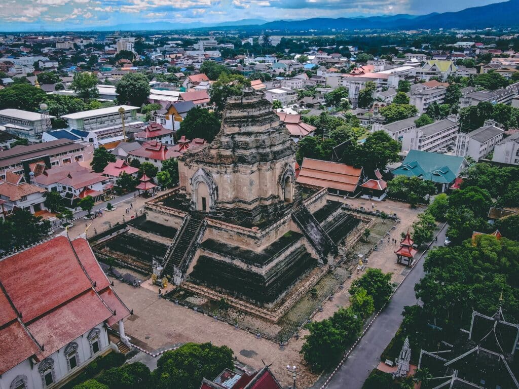 overhead view of a temple in chiang mai thailand