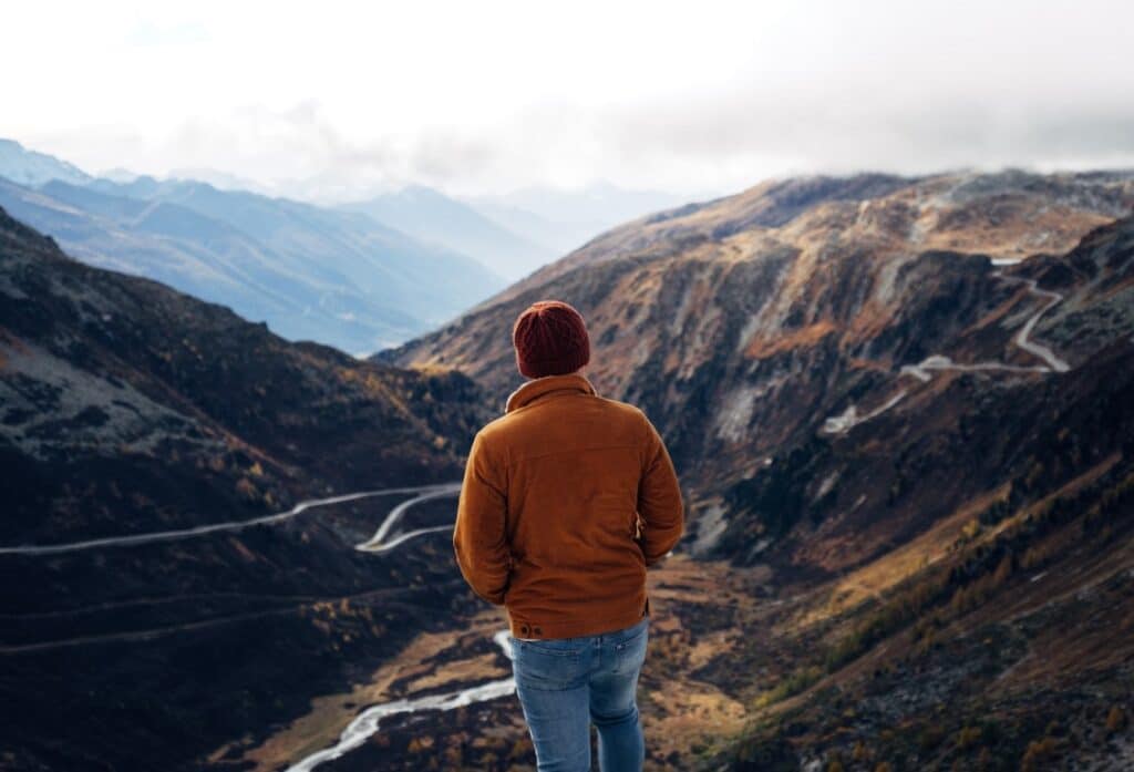 man hiking in switzerland