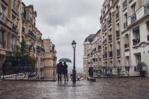 couple with umbrella in paris