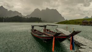 boat in rain in thailand