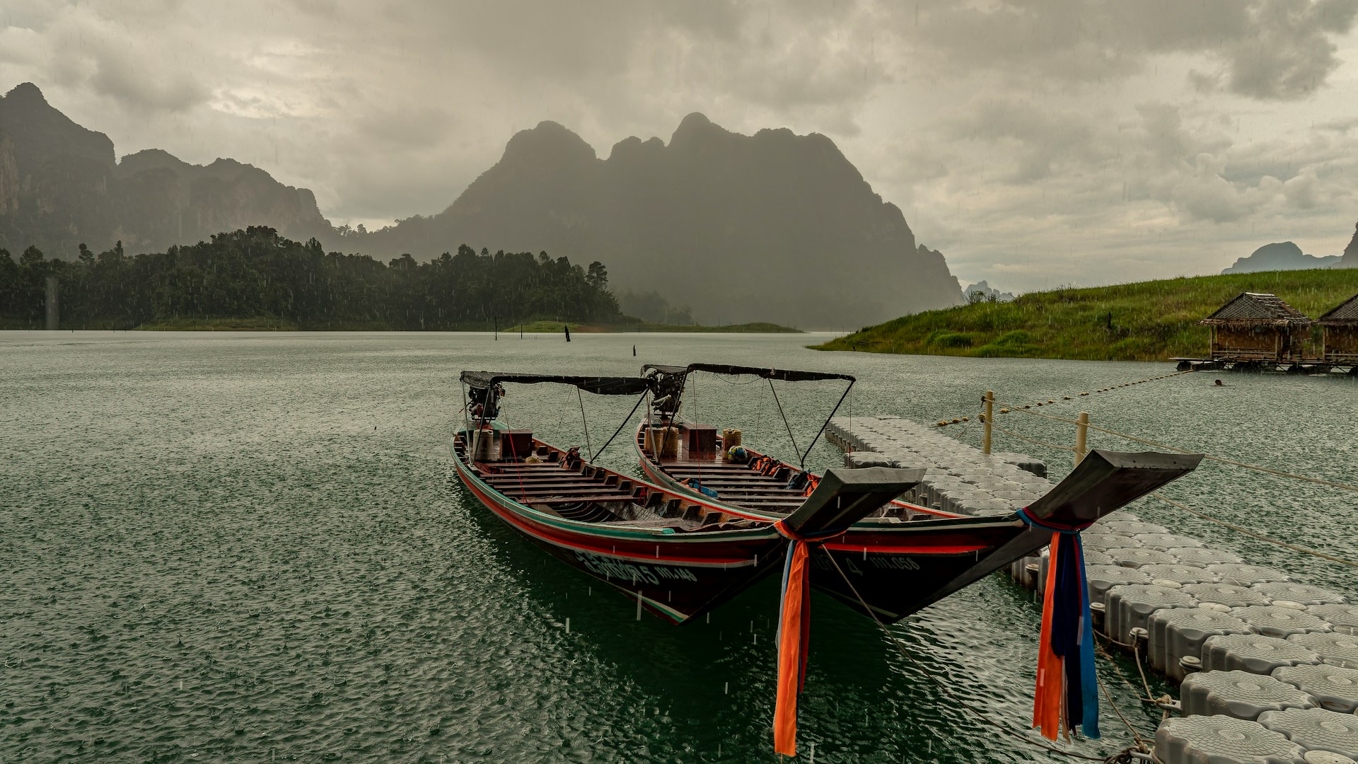 boat in rain in thailand