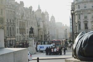 london trip, tourists in trafalgar