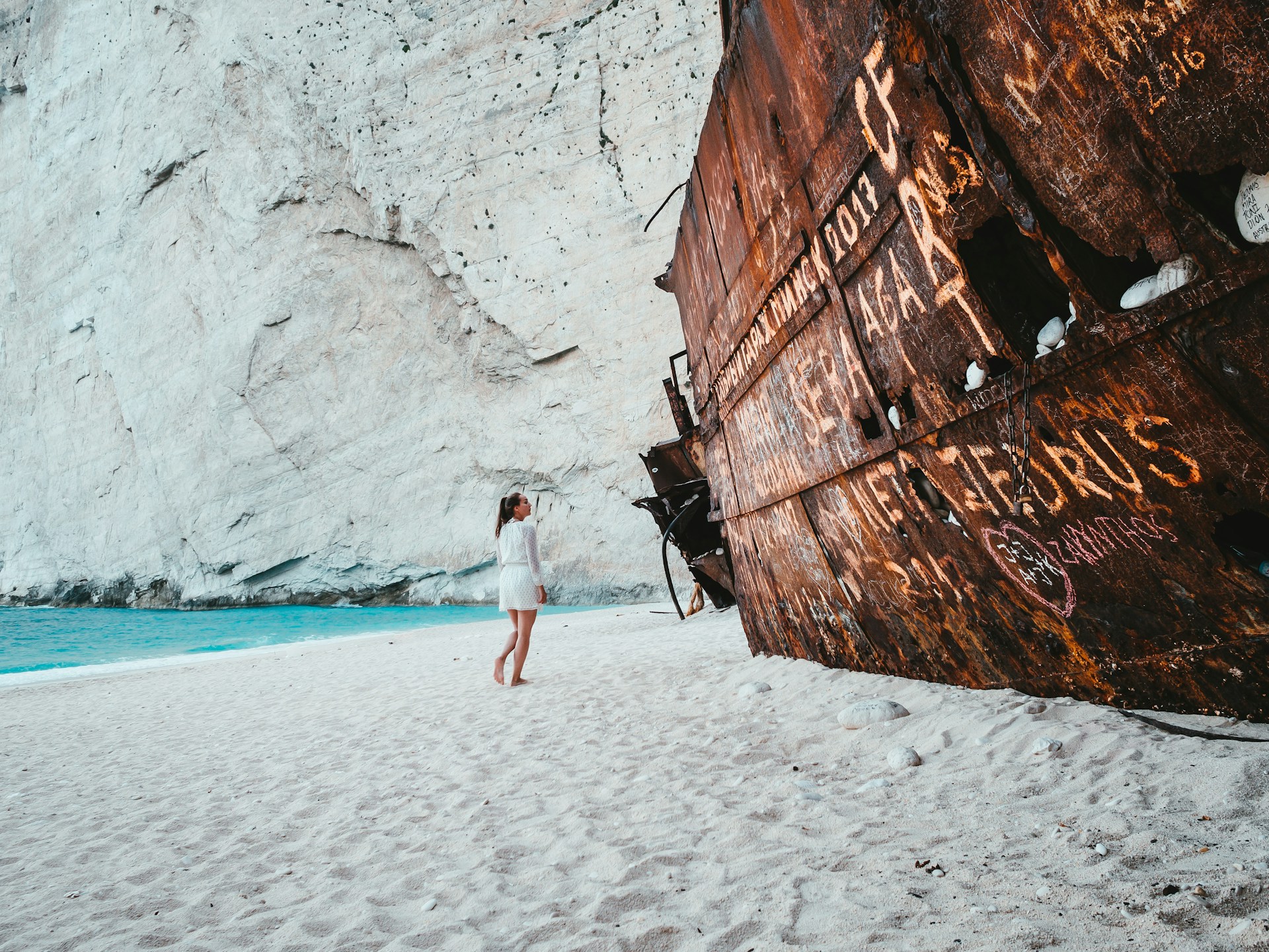 Exploring Navagio “Shipwreck” beach all alone just after sunrise