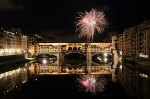 fireworks over ponte vecchio florence italy