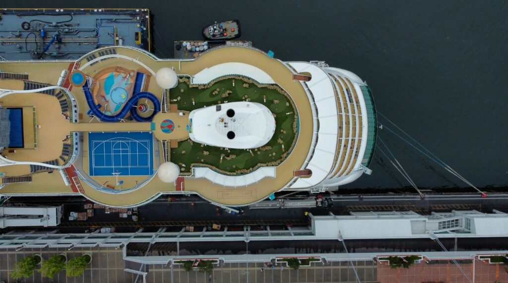 top view of cruise ship