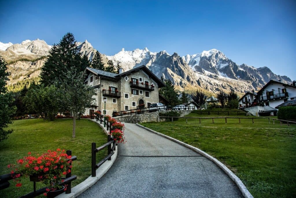 house with a mountain view at courmayeur italy