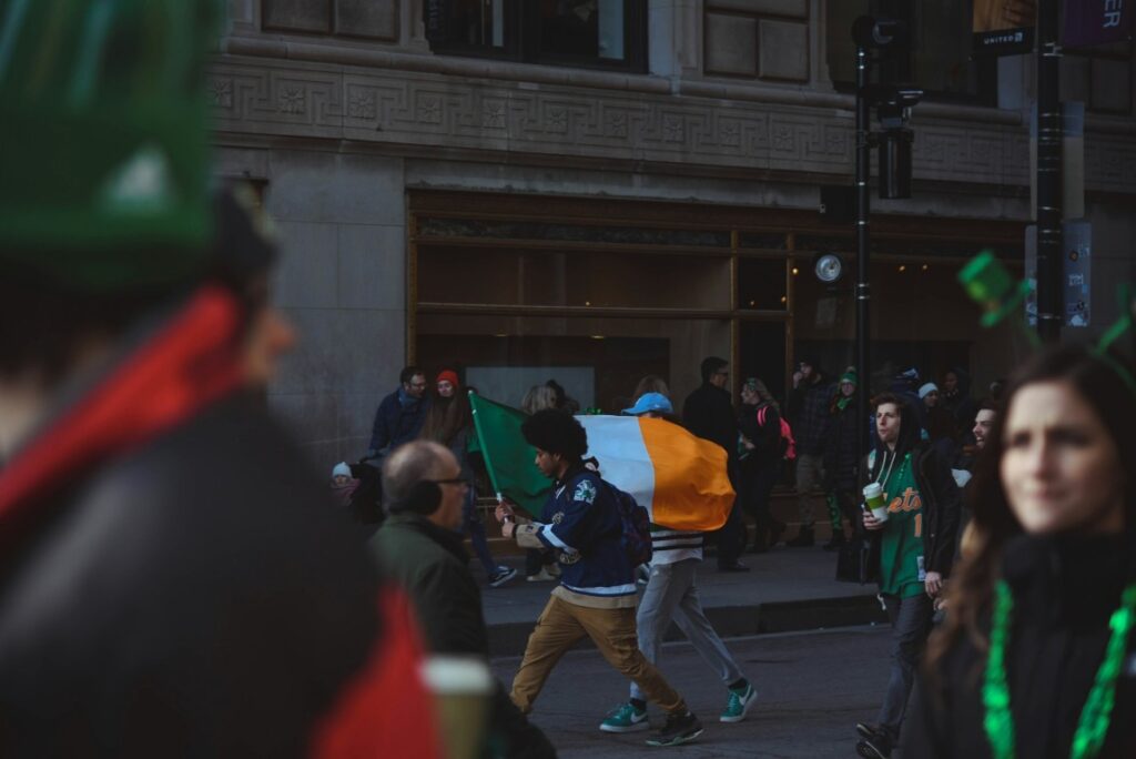 st patrick's day parade with flag